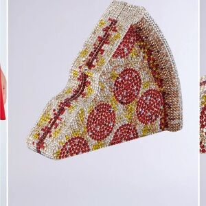 Embellished Pizza Slice Rhinestone Clutch in Red, Gold & Clear
